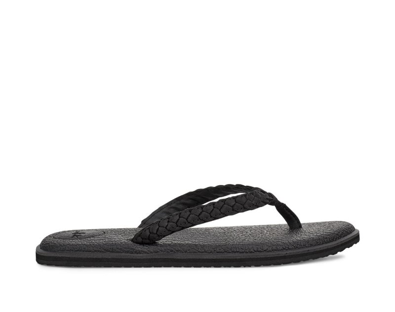 Sanuk Yoga Braid Leather Women\'s Flip Flops Black | Canada 9RVD